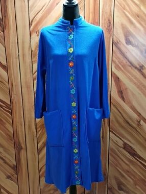 1960's-70's Vintage Evelyn Pearson Long-sleeved Robe Women's Royal Blue Size M